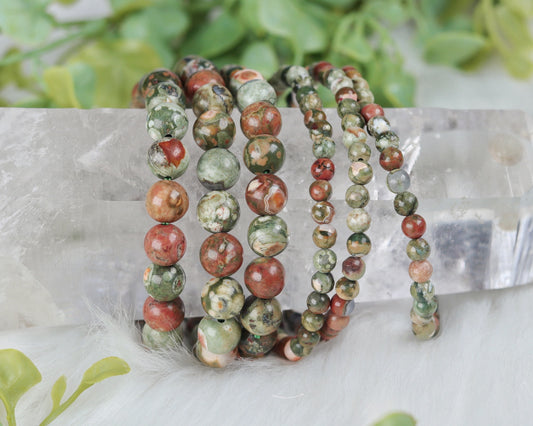 Rhyolite Crystal Bracelet for Grounding, Peace - Sagittarius, Gemini, Aries Gift - Heart / Solar Plexus Chakra Jewelry