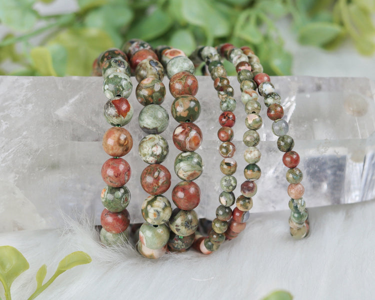 Rhyolite Crystal Bracelet for Grounding, Peace - Sagittarius, Gemini, Aries Gift - Heart / Solar Plexus Chakra Jewelry