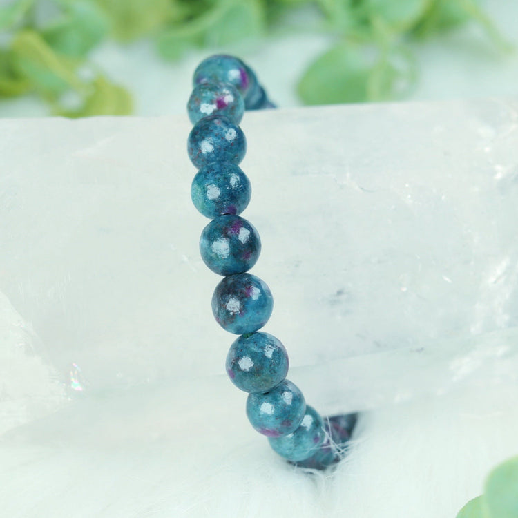 Ruby Kyanite Crystal Bracelet w/ 8mm Polished Gemstone Bead - Aries, Libra, Leo, Capricorn Gift - Heart, Throat, Root Chakra Jewelry