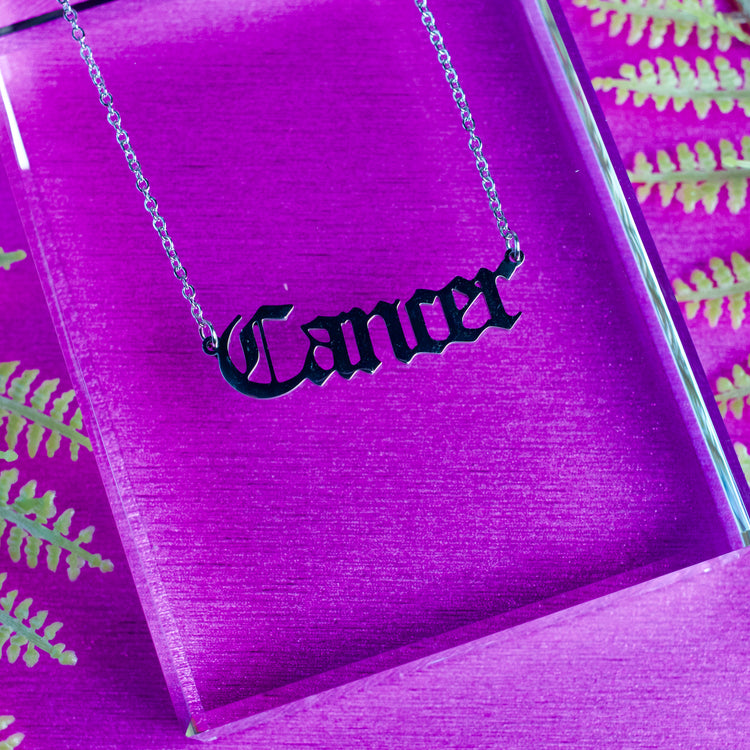 Silver Zodiac Script Pendant Astrology Necklace