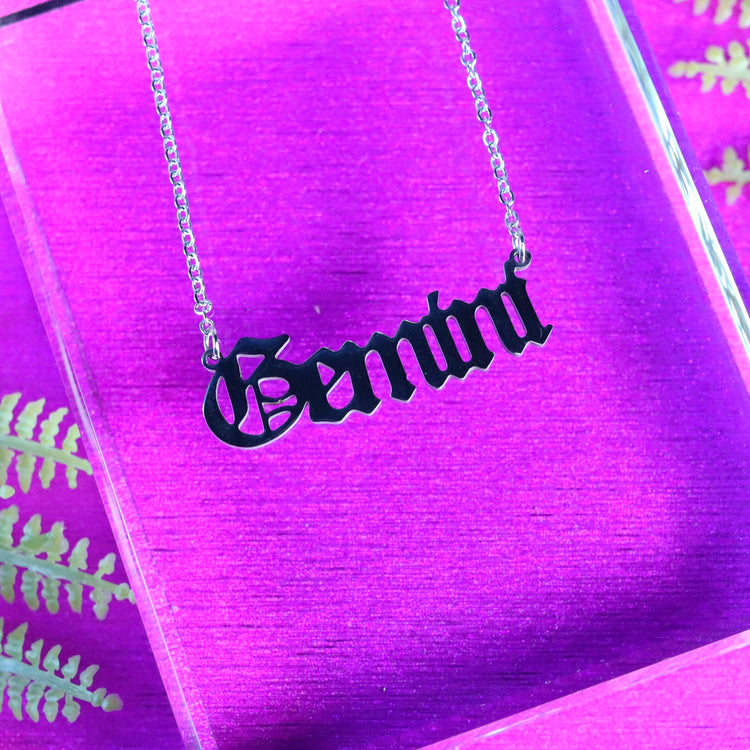 Silver Zodiac Script Pendant Astrology Necklace