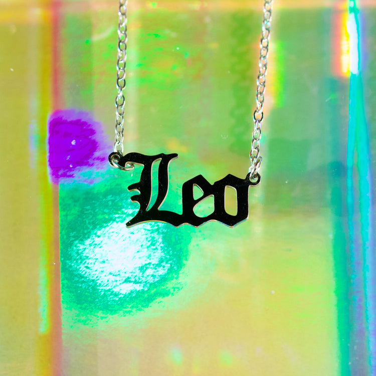 Silver Zodiac Script Pendant Astrology Necklace