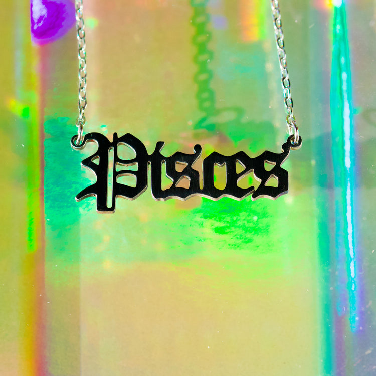 Silver Zodiac Script Pendant Astrology Necklace
