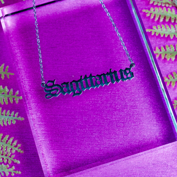 Silver Zodiac Script Pendant Astrology Necklace