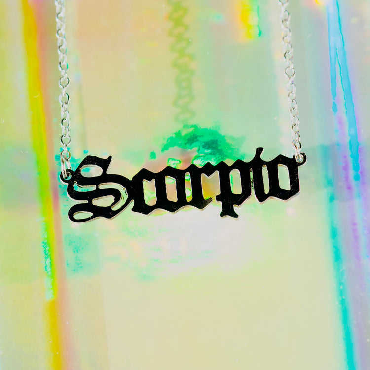 Silver Zodiac Script Pendant Astrology Necklace