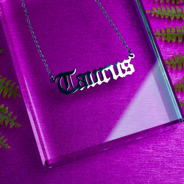 Silver Zodiac Script Pendant Astrology Necklace